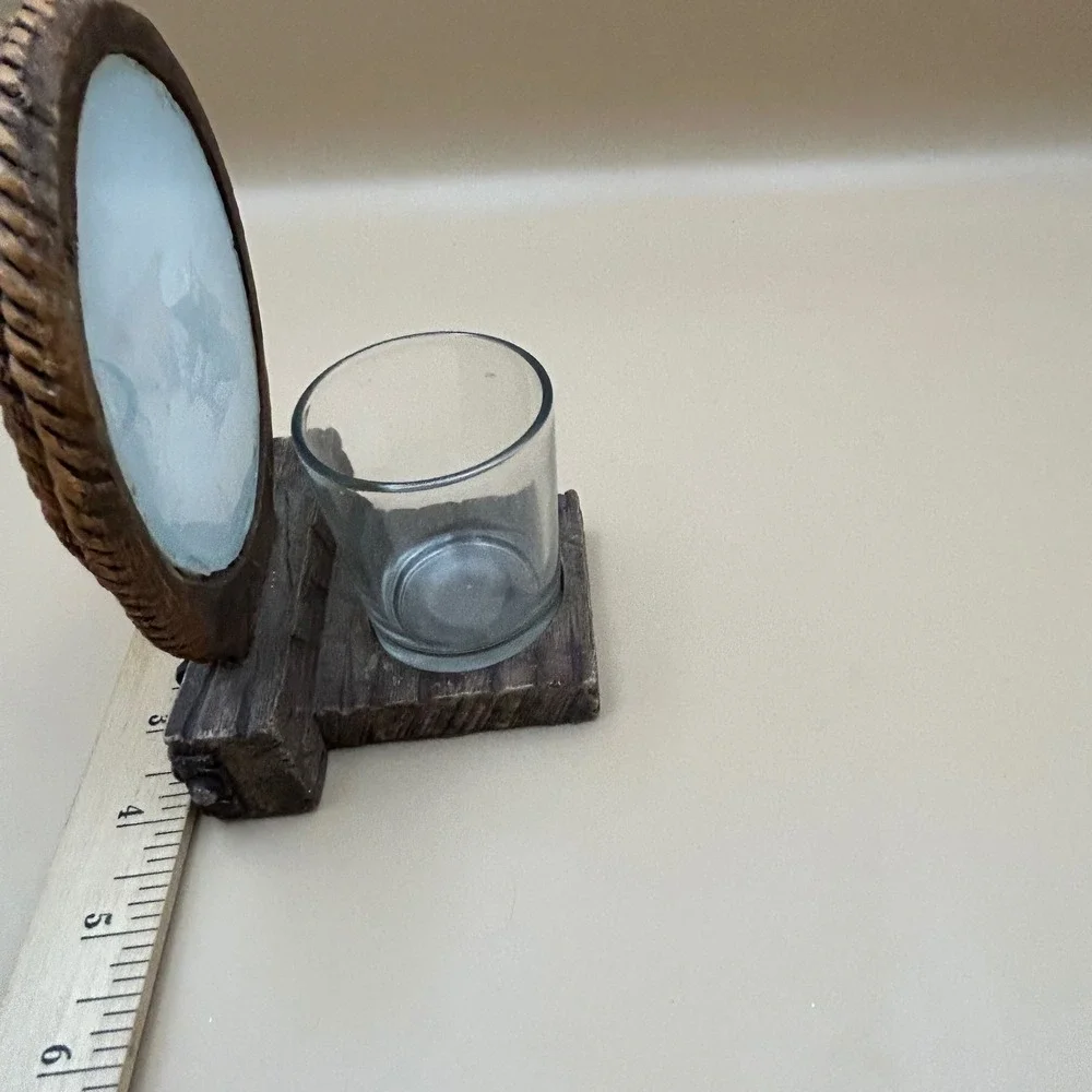 Western Rodeo Cowboy Steer Wrestling Laso Rope Votive Candle Holder Rustic Frame